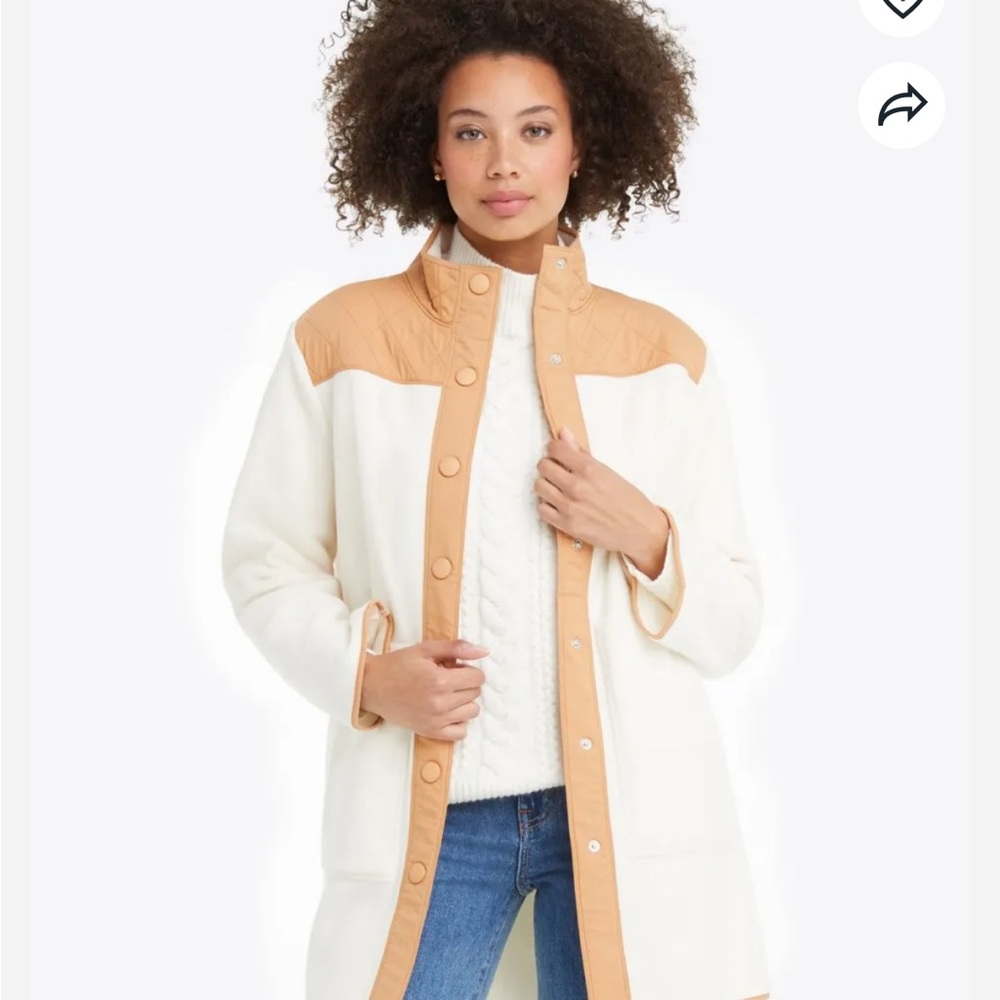 NWT Women’s Draper James Button Down Fleece Jacket Two Tone Ivory Size XL